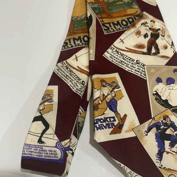 Vintage L’Atelier Skiing, Hockey, Outdoor Sports Tie—GORGEOUS!! New With Tags - Picture 4 of 9